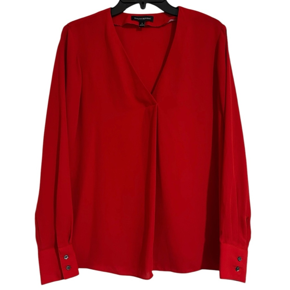 Banana Republic Red V Neck Long Sleeve Blouse Sz S